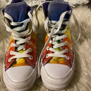 Red and Orange High-Top Sneakers with Gradient Design